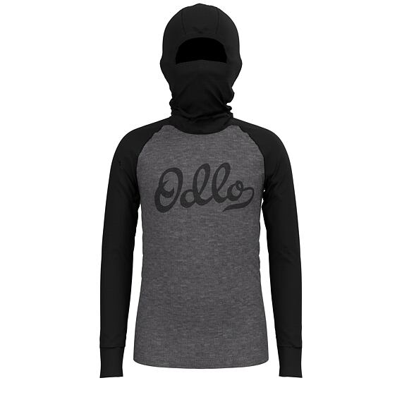 ODLO dětské triko s kapucí ACTIVE WARM ECO KIDS šedo-černé